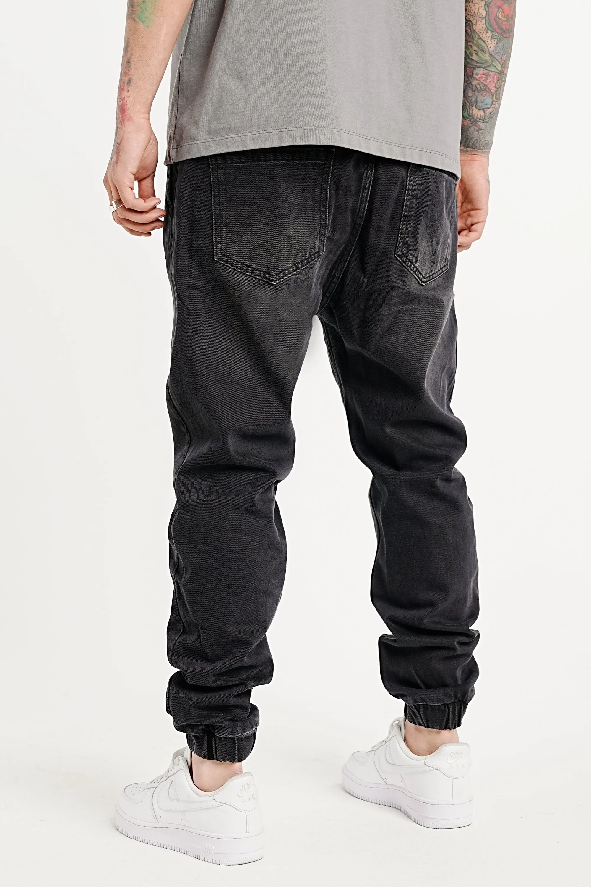 Premium Elasticated Denim Jogger Pants - Black