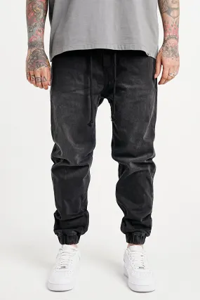 Premium Elasticated Denim Jogger Pants - Black