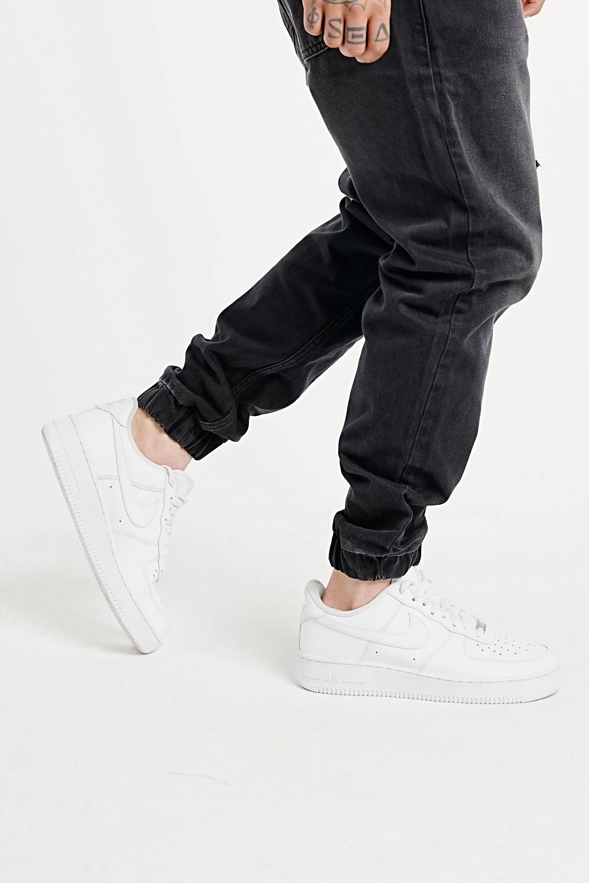 Premium Elasticated Denim Jogger Pants - Black