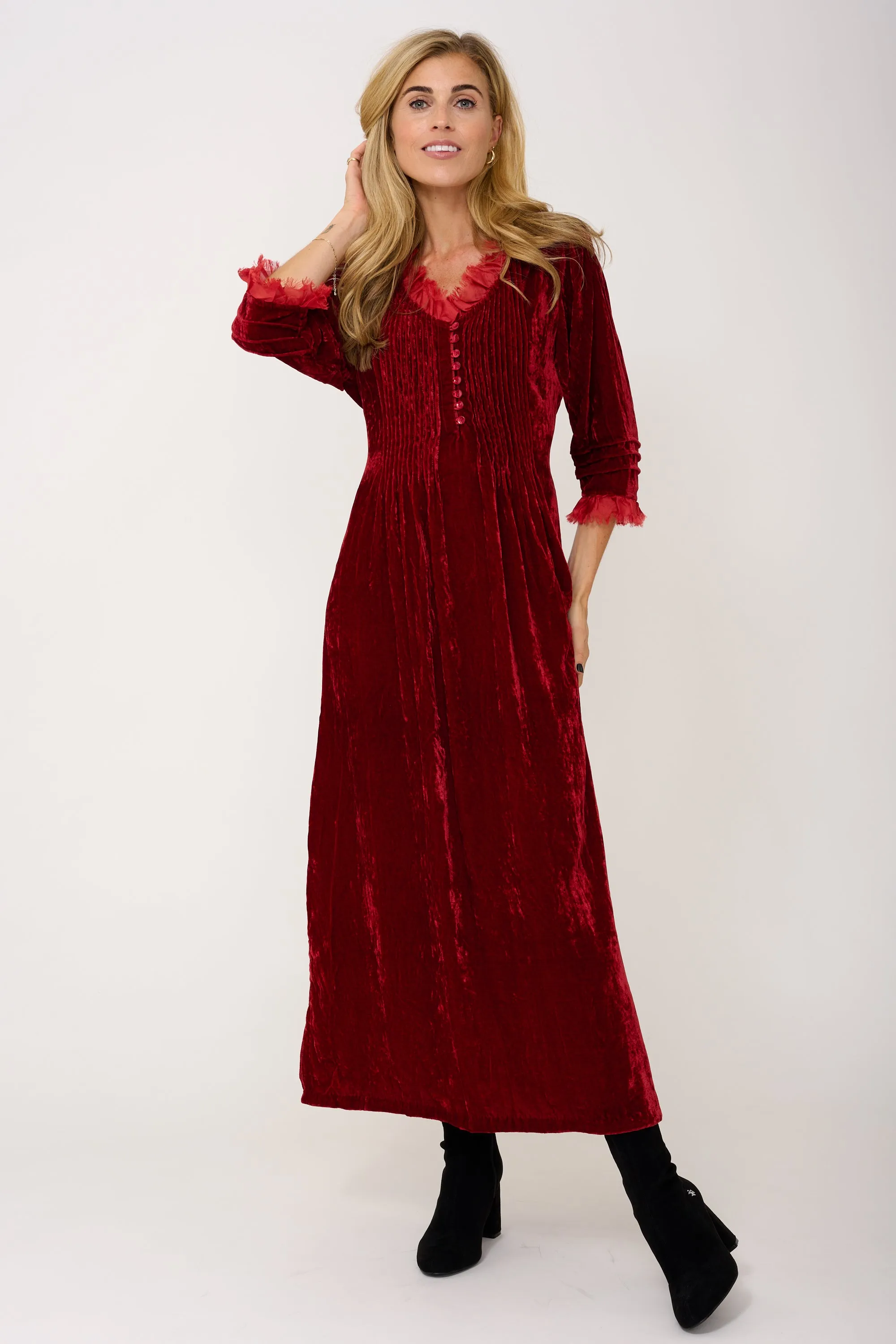 Silk Velvet Annabel Maxi Dress in Red