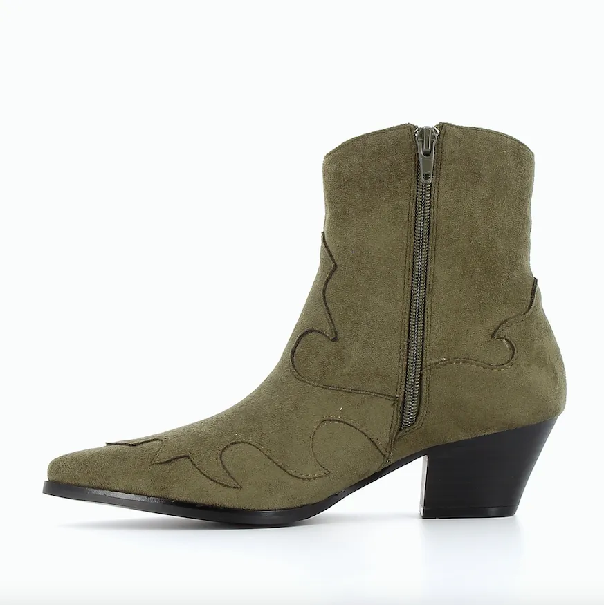 'Vanessa Wu' Olive Faux Suede Cowboy Ankle Boots