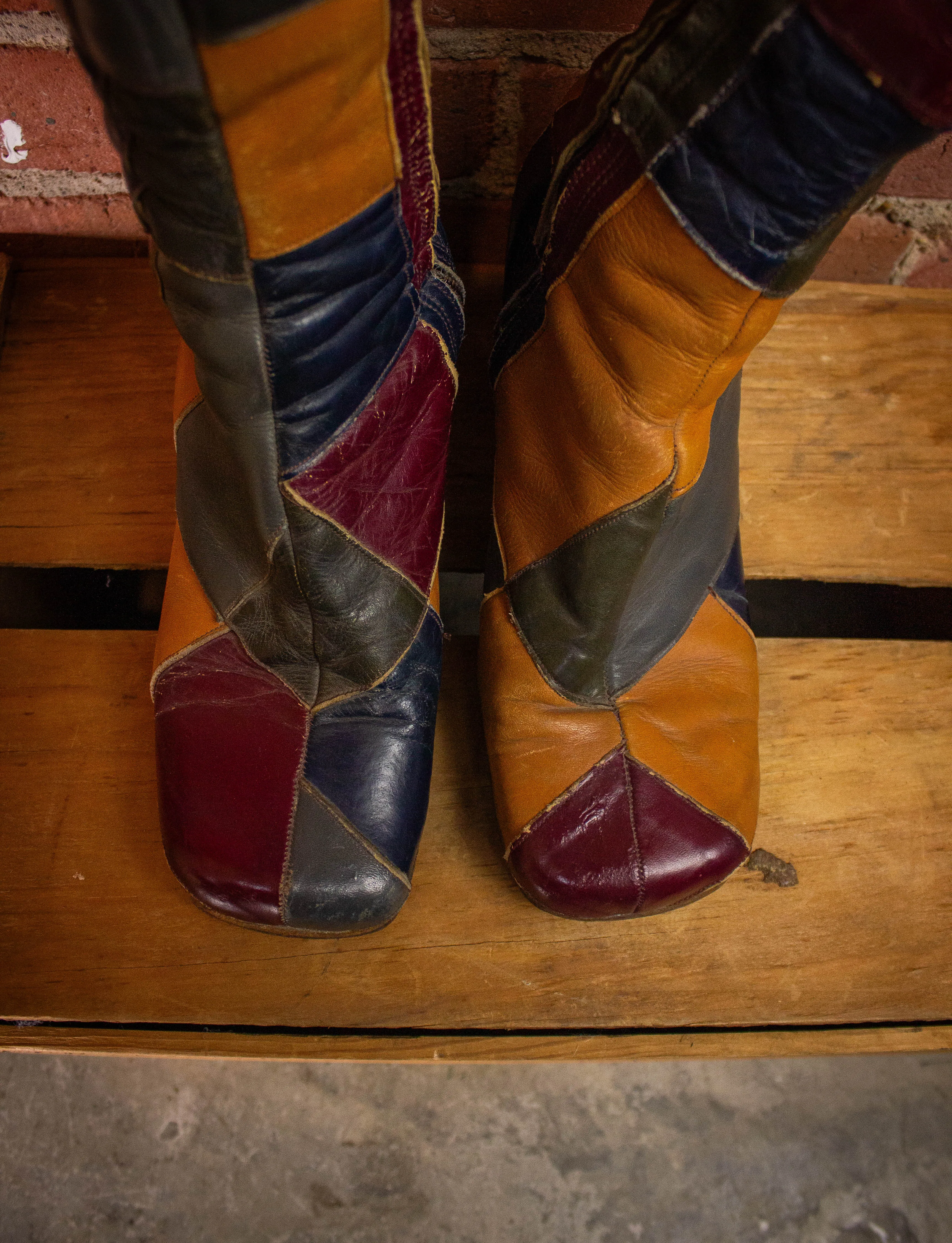 Vintage Granny Takes A Trip Patchwork Leather Platform Boots 70s 8.5