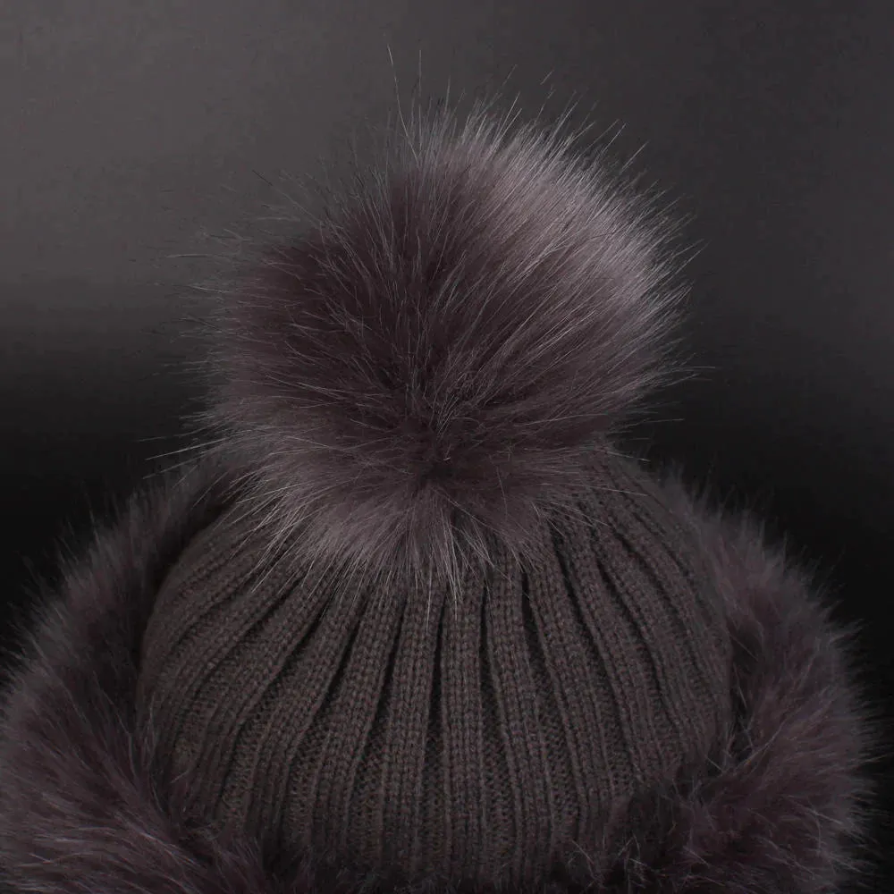 Vintage Women Artificial Rabbit Fur Knit Hat Winter Thicken Warm Ski Beanie Cap