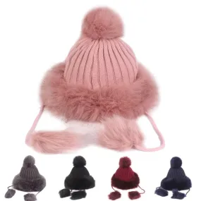 Vintage Women Artificial Rabbit Fur Knit Hat Winter Thicken Warm Ski Beanie Cap