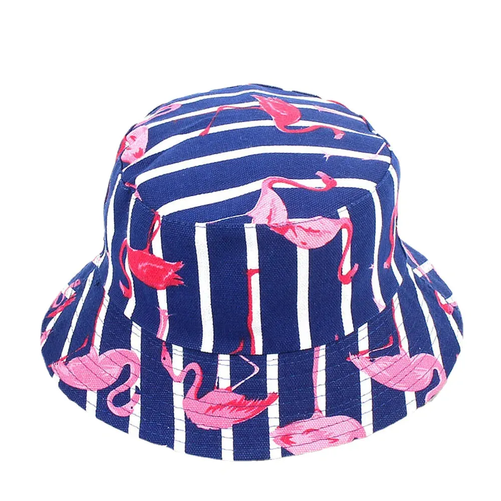 Women Print Flamingo Canvas Double-Sided Wear Outdoor Sunshade Fisherman Hat