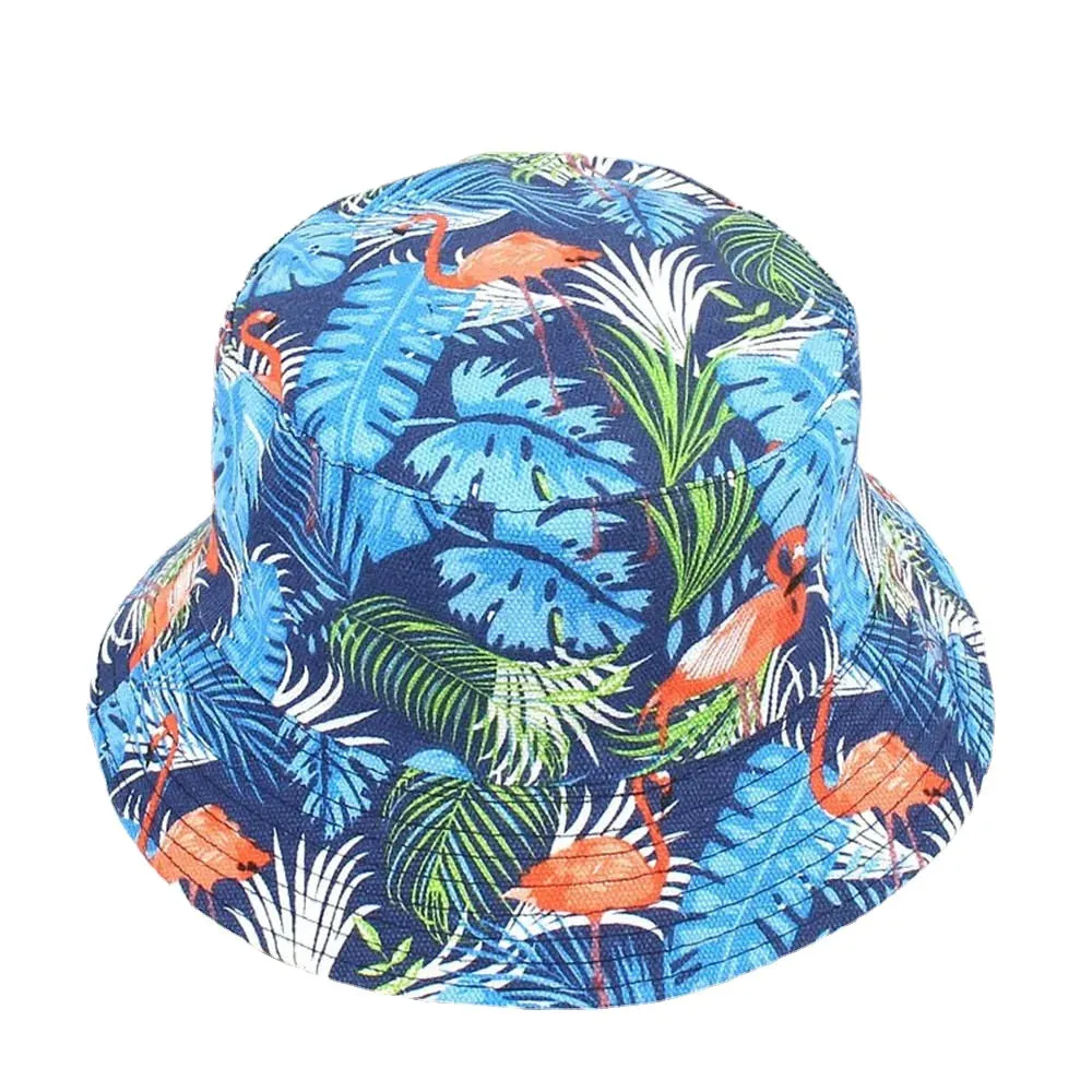 Women Print Flamingo Canvas Double-Sided Wear Outdoor Sunshade Fisherman Hat