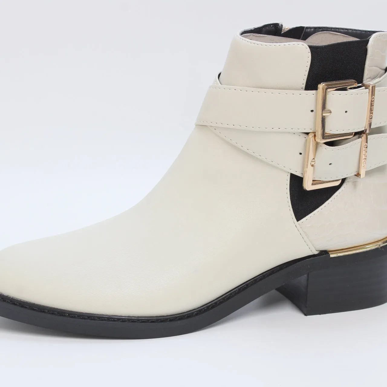 Womens Office Anamaria Buckle Strap Ankle Boots Cream Croc