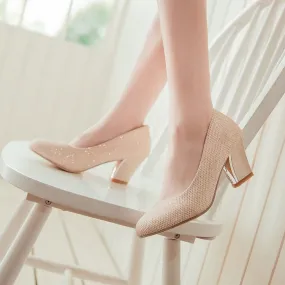 Women's Pointed Toe Chunky Heels Pumps