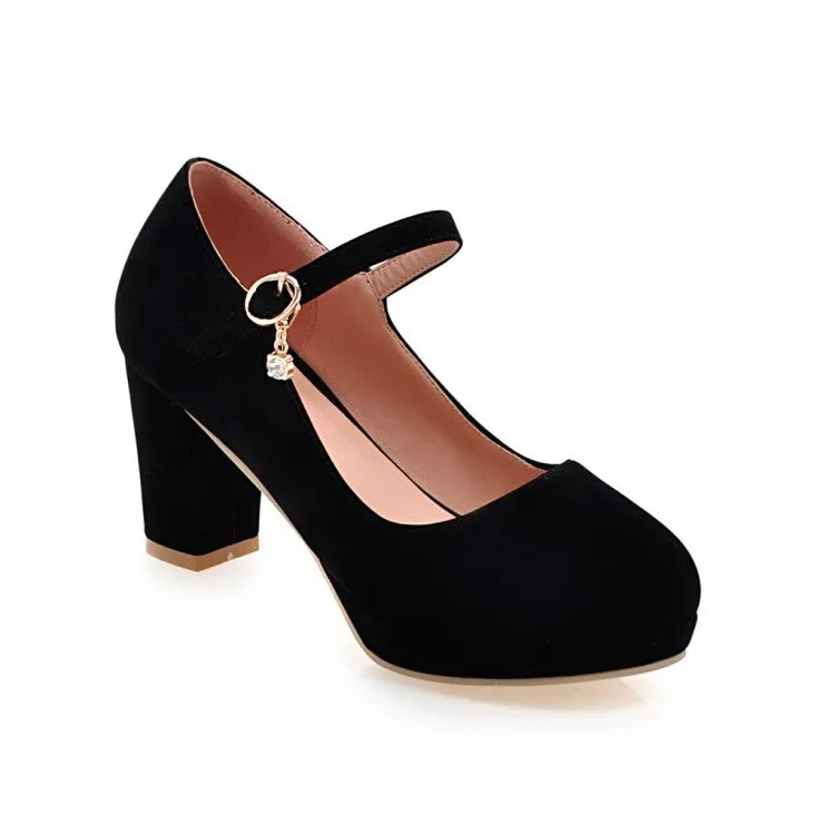 Women's Suede Round Toe Mary Jane Block Heels High Heel Platform Pumps