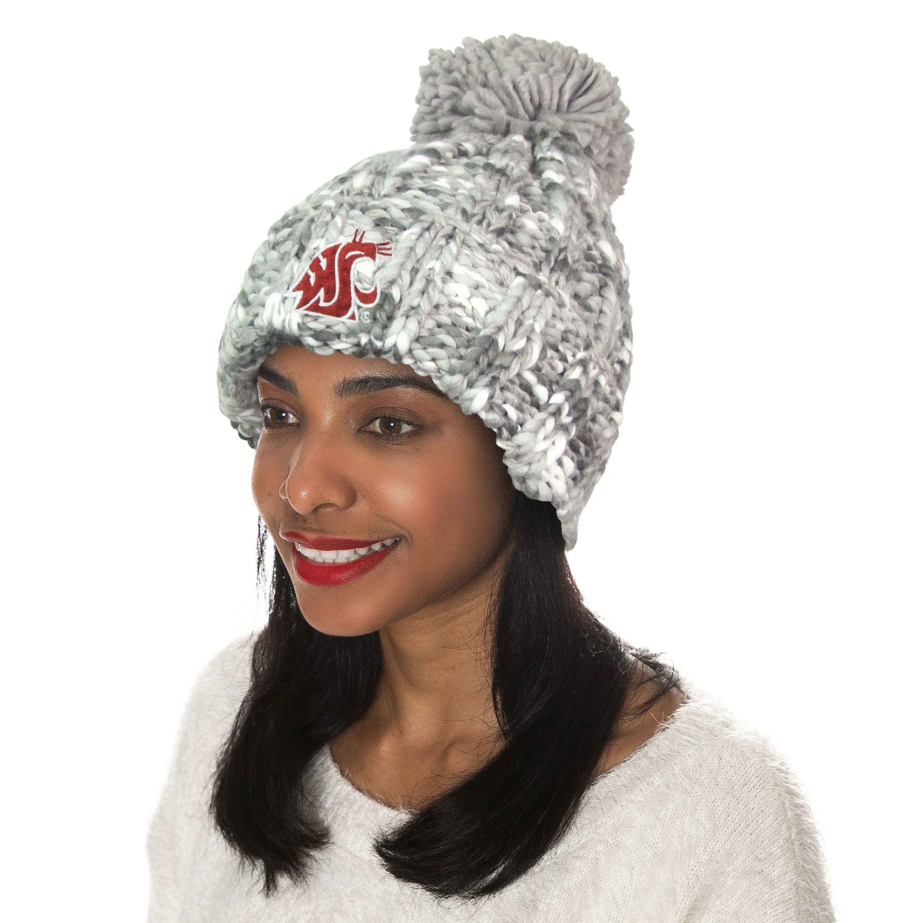 ZOOZATZ Gray Knit Beanie with Yarn Pom